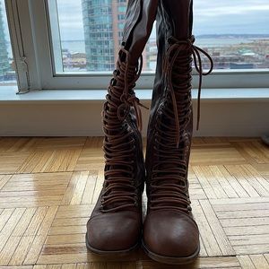BRECKELLES lace up boots with a zipper on the side